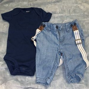 Baby boy jean with suspender and shirt set
